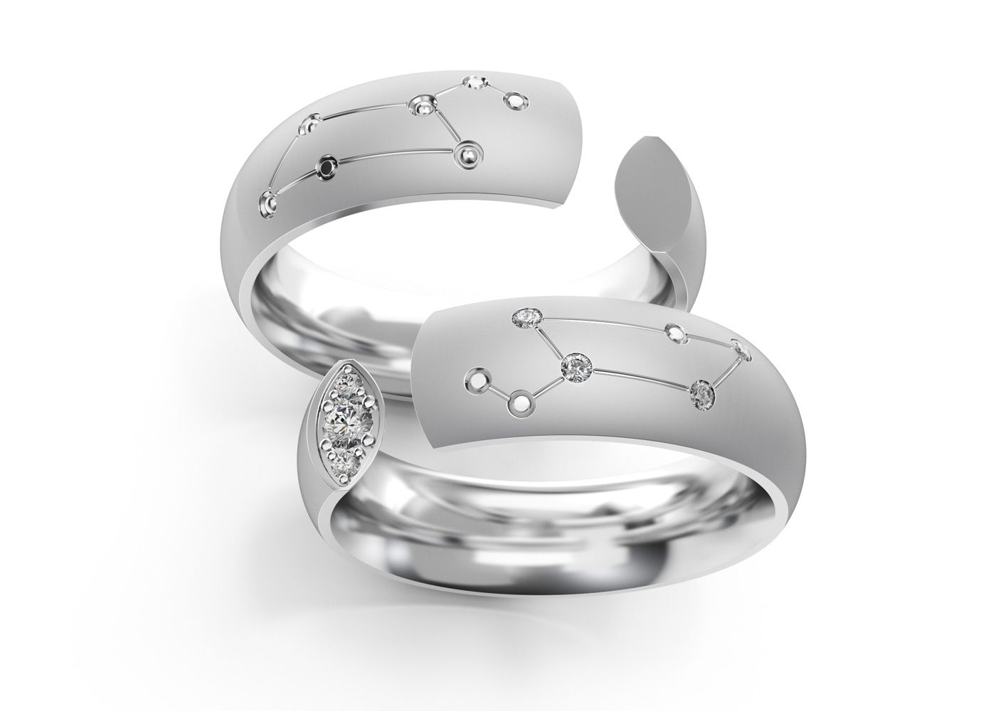 Two leo inspired silver rings from the Zodiac Collection on white background